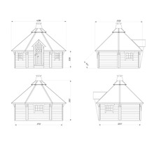Dessin technique d'un abri de barbecue avec dimensions