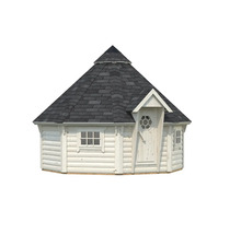 Holzgrillkota mit Dachschindeln und Fenstern