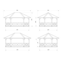 Dessin technique de différentes tailles de pavillon avec dimensions