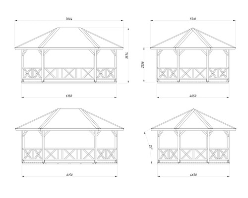 Dessin technique de différentes tailles de pavillon avec dimensions