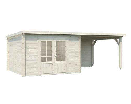 Abri de jardin en bois avec double porte et auvent