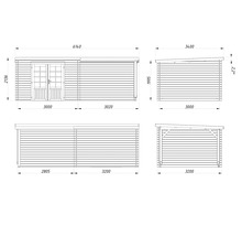 Dessin technique d'un abri de jardin avec dimensions