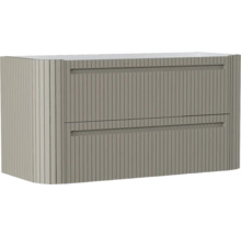 Wandhängender Waschtischunterschrank mit zwei Schubladen und geriffelter Front.