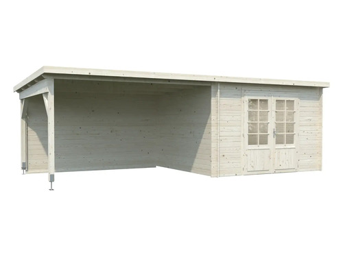 Holzgartenhaus mit Doppeltür und Carport