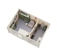 Vue intérieure d'une cabane de jardin avec des meubles et des outils de jardin