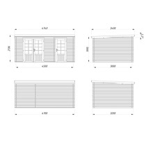 Schéma technique d'un abri de jardin avec dimensions