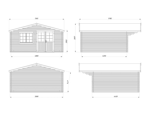 Dessin technique d'un abri de jardin avec dimensions