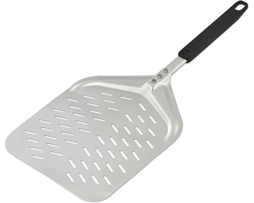 Pizzaheber aus Aluminium mit gelochter Fläche und Griff