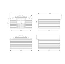 Dessin technique d'un abri de jardin avec dimensions