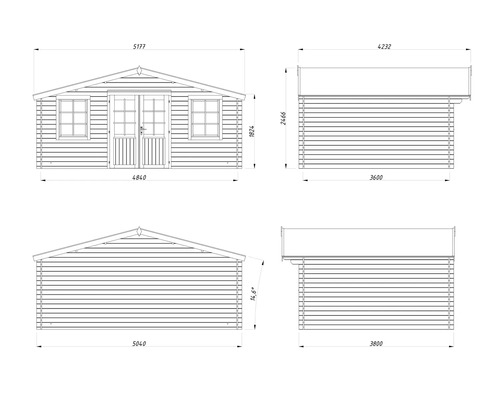 Dessin technique d'une cabane de jardin avec dimensions