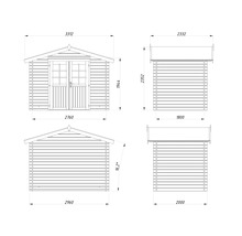 Dessin technique d'un abri de jardin avec dimensions