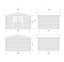 Dessin technique d'un abri de jardin avec dimensions