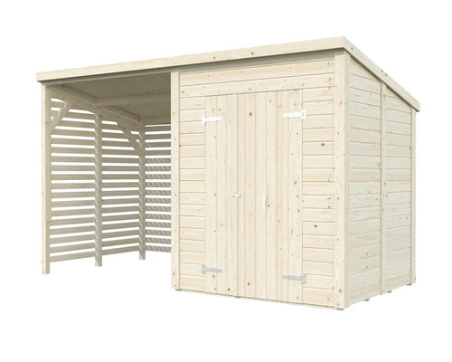 Abri de jardin en bois avec annexe pour l'extérieur