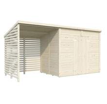 Abri de jardin en bois avec abri intégré pour l'extérieur