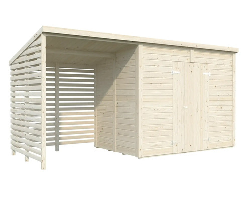 Abri de jardin en bois avec abri intégré pour l'extérieur
