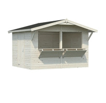 Holzgartenhaus mit Tür und zwei Fensterläden