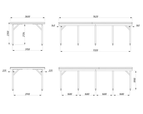 Dessin technique d'une table avec indications de dimensions