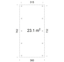 Plan avec dimensions et une surface de 23.1 mètres carrés