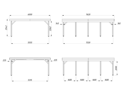 Dessin technique d'une construction en bois avec cotes
