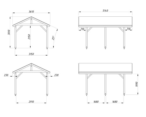 Schéma technique d'un carport avec dimensions