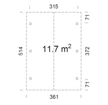 Plan avec dimensions et une surface de 11.7 mètres carrés