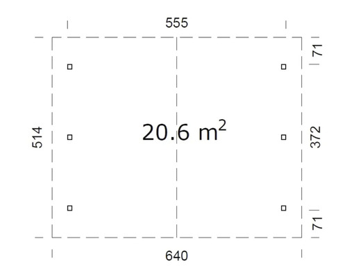 Grundriss mit den Maßen 555, 514, 640 und 372 mit einer Fläche von 20,6 Quadratmetern