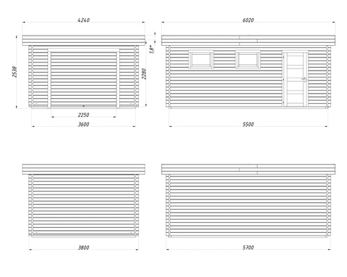 Schéma technique d'une maison de jardin avec dimensions