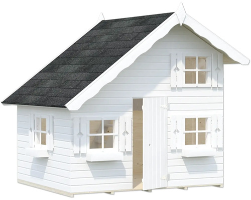 Maisonnette blanche pour enfants avec toit, porte et fenêtres