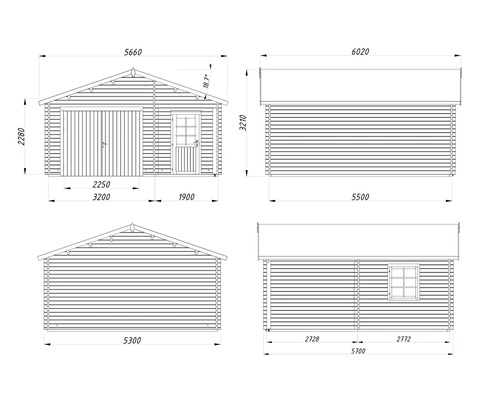 Dessin technique d'un garage en bois avec dimensions