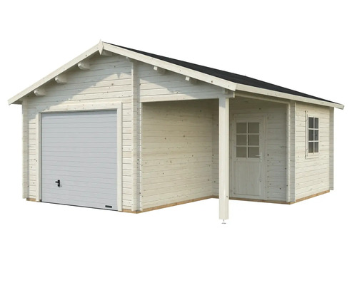 Garage en bois avec porte d'entrée latérale et porte de garage