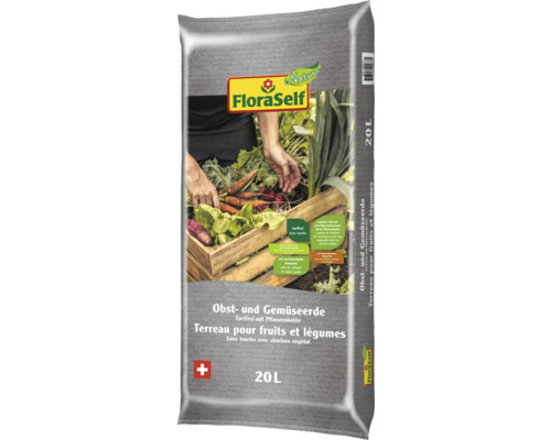 FloraSelf Obst- und Gemüseerde, 20 Liter, torffrei mit Pflanzenkohle im Sack