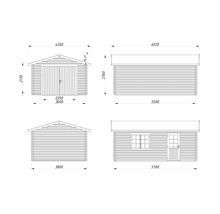 Schéma technique d'un abri de jardin avec dimensions