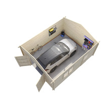 Holzgarage mit Auto, Werkzeug und Fahrrad