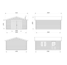Technische Zeichnung einer Holzgarage mit Maßen