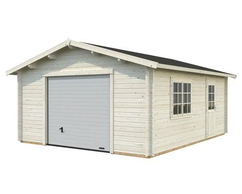 Holzgarage mit Sektionaltor, Fenster und Tür