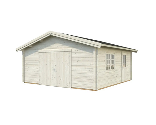Garage en bois avec double porte et fenêtres