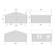 Dessin technique d'un abri de jardin avec indications de dimensions