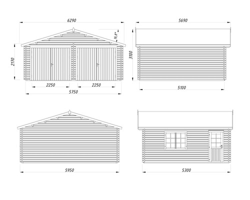 Schéma technique d'un garage double avec dimensions