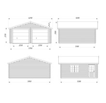 Technische Zeichnung einer Doppelgarage mit Maßen
