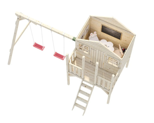 Cabane de jeu avec balançoire en bois