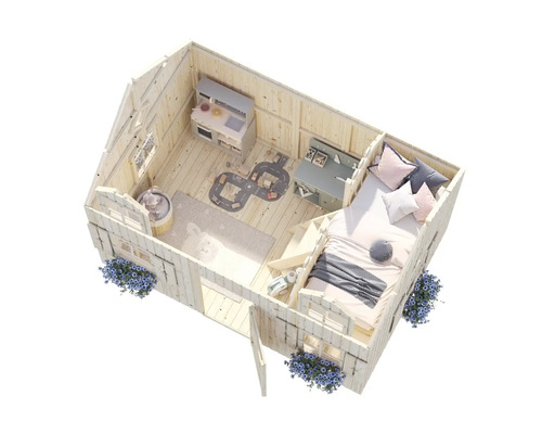 Maisonnette pour enfants avec meubles vue de dessus