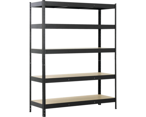 Schwarzes Metallregal mit fünf Regalböden