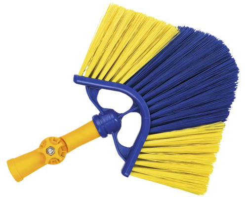 Balai d'angle avec poils jaunes et bleus