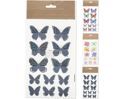 Diverses planches d'autocollants avec des motifs de papillons et de fleurs