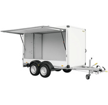 Weißer Kofferanhänger mit geöffneter Klappe