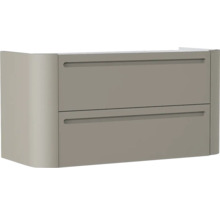 Waschtischunterschrank mit zwei Auszügen und Griffmulden, abgerundete Seite.