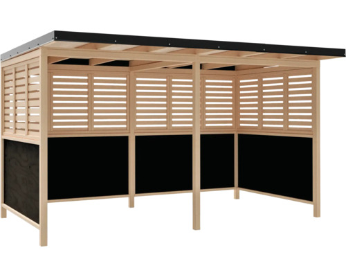 Abri en bois avec paroi à lamelles et toit