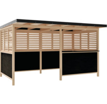 Pavillon en bois avec parois à lamelles et socle noir