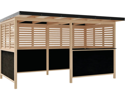 Pavillon en bois avec parois à lamelles et socle noir