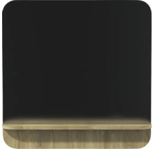 Miroir de salle de bain rectangulaire avec coins arrondis et une étagère en bois.